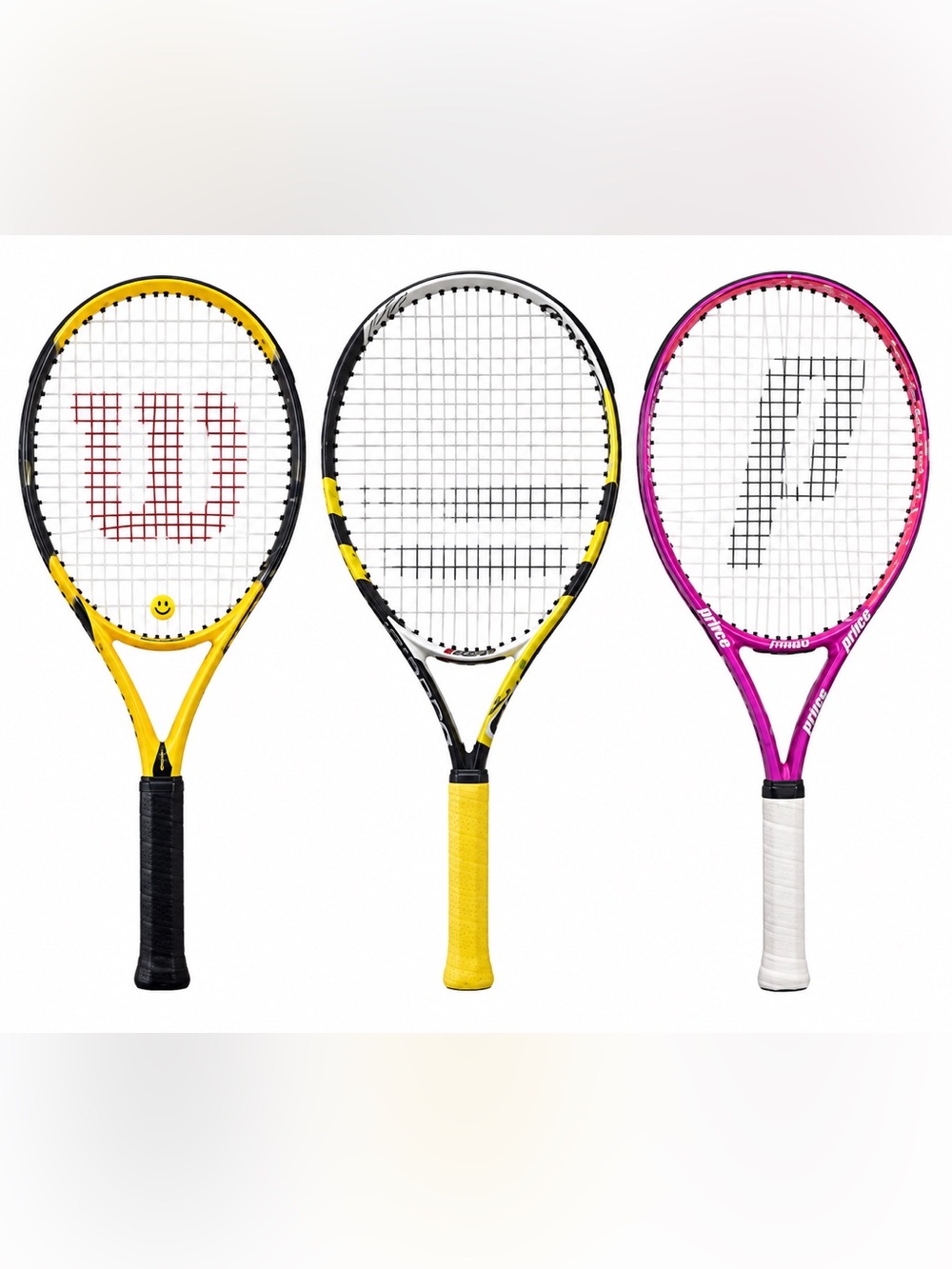 Bundle of 3 Tennis Rackets Wilson Prince Yellow Pink Black